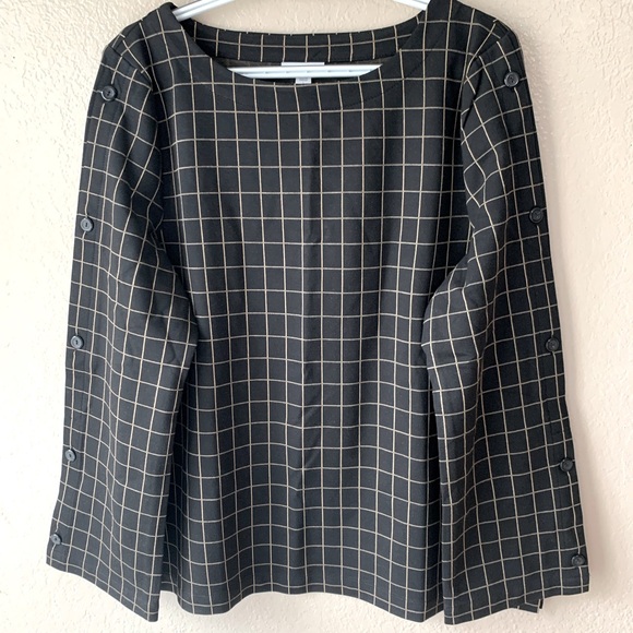 J. Jill Black Camel Windowpane Button Detail Contemporary Ponte Top Size L NWT - Picture 2 of 7
